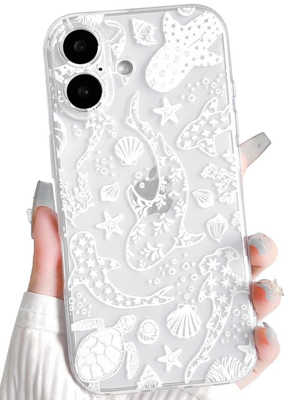 for iPhone 16 Case Clear Sea Animal - White Turtle